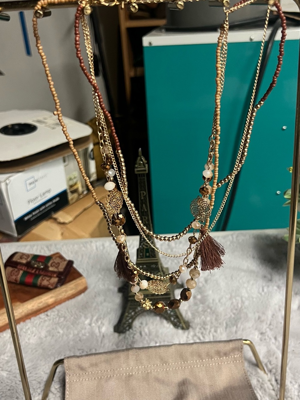 Boho Multi-Strand Brown and Gold Necklace with Tassels